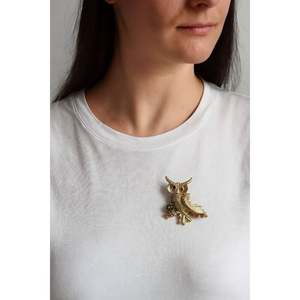 Vintage 1960s-1980s Gold-Tone Owl Brooch